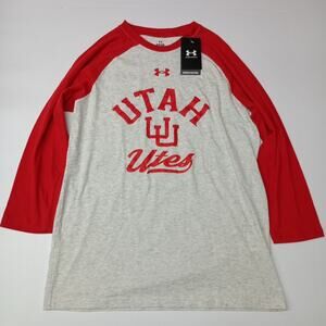 Utah Utes Gray Red Under Armour T-shirt Women's Size S Loose